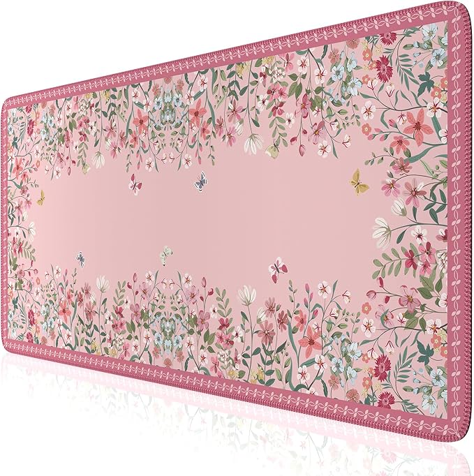 iCasso Desk Mat Pink,Long Mouse Pad with Stitched Edges,Non Slip Computer Pad for Women,Cute Aesthetic Keyboard Mat for Desktop,Large Desk Cover Protector Work from Home School