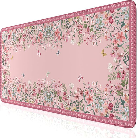 iCasso Desk Mat Pink,Long Mouse Pad with Stitched Edges,Non Slip Computer Pad for Women,Cute Aesthetic Keyboard Mat for Desktop,Large Desk Cover Protector Work from Home School