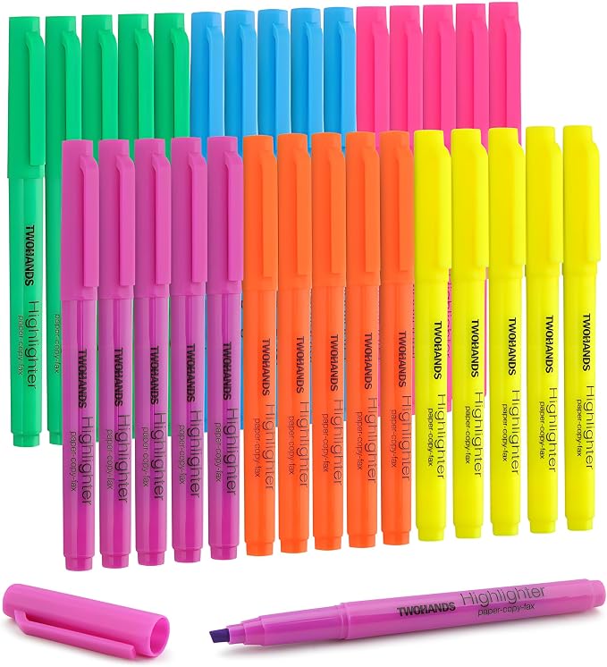 TWOHANDS Highlighters Assorted Colors 30 pack Highlighters bulk,Chisel Tip Marker Pens,Quick-drying,21328