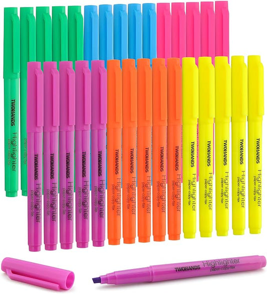 TWOHANDS Highlighters Assorted Colors 30 pack Highlighters bulk,Chisel Tip Marker Pens,Quick-drying,21328