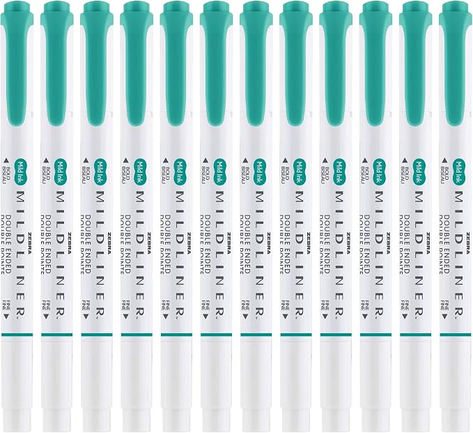 Zebra Pen MILDLINER No Bleed Highlighter, Summer Green, Dual Tip, 12-Pack | Broad and Fine Point Tip Marker Set, Ideal for Bible Highlighting, Journaling, Office, School and Teacher Supplies (78440upc)
