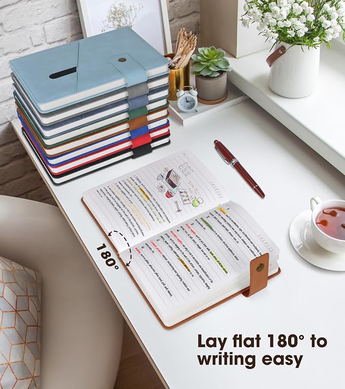 Lined Journal Notebook with Pen, A5 Personalized Hardcover Leather Journal for Men Women, 200 Pages 100 GSM Thick Paper College Ruled Notebooks for Work Travel School Writing Diary 5.9" X 8.4" Brown