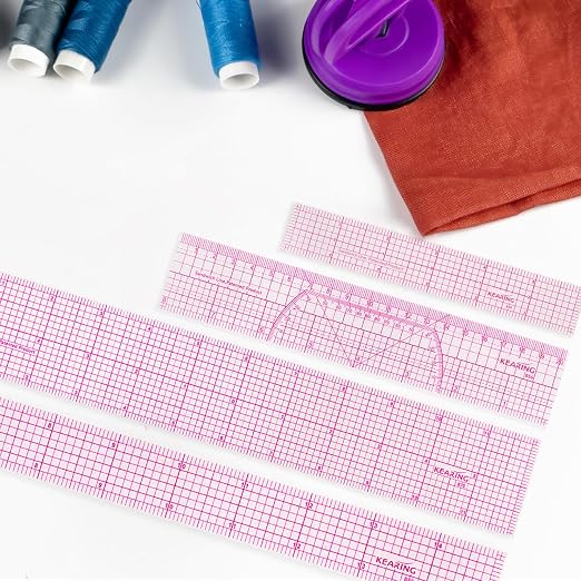 KEARING 1"x12" Clear Sewing Graph Ruler - PVC Plastic Pattern Grading Ruler | Flexible 1.2mm clear plastic 1"x12" grid ruler for fashion design. Sandwich line markings never rub off for sewing