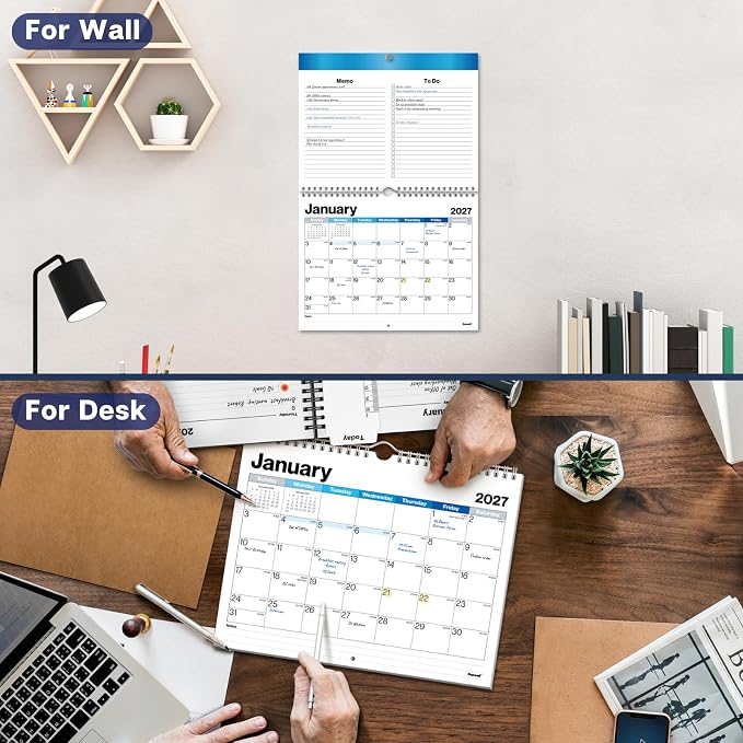 Dunwell Wall Calendar 2026-2027, 8.5" x 11", 18 Months Jul. 2026 to Dec. 2027, Durable Twin Wire Binding, Thick Paper, Small Desk Calendar Planner For Home, Office, School, Simple Design, Easy Read