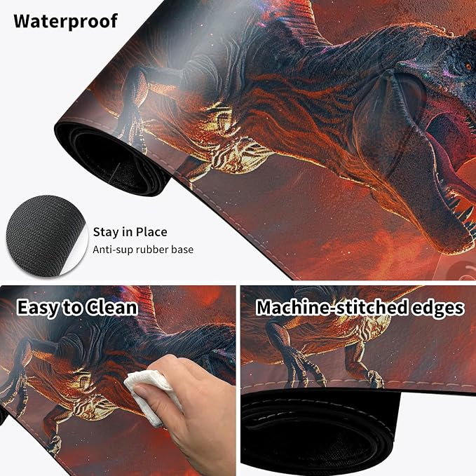 Heated Desk Pad Mouse Pad,Heated Desk Mat,with 3 Heating Levels & 3 Hours Auto Shut-Off,Leather 23.6"*14.2" Gaming Mouse Laptop Mat,Foot Warmer,Dinosaur Glitter Sunset