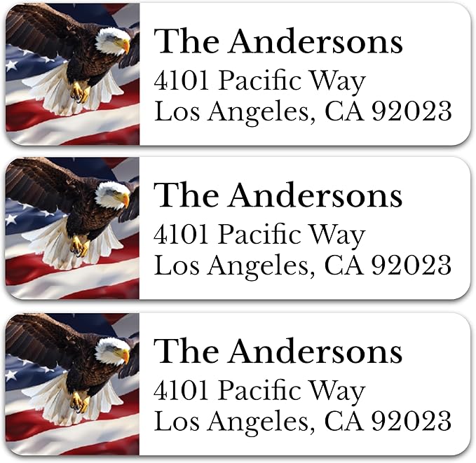 Personalized Patriotic Return Address Labels, Self-Adhesive Address Stickers on Sheets, 50-1000 Labels (Eagle)