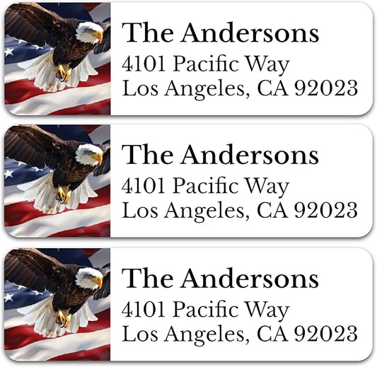 Personalized Patriotic Return Address Labels, Self-Adhesive Address Stickers on Sheets, 50-1000 Labels (Eagle)