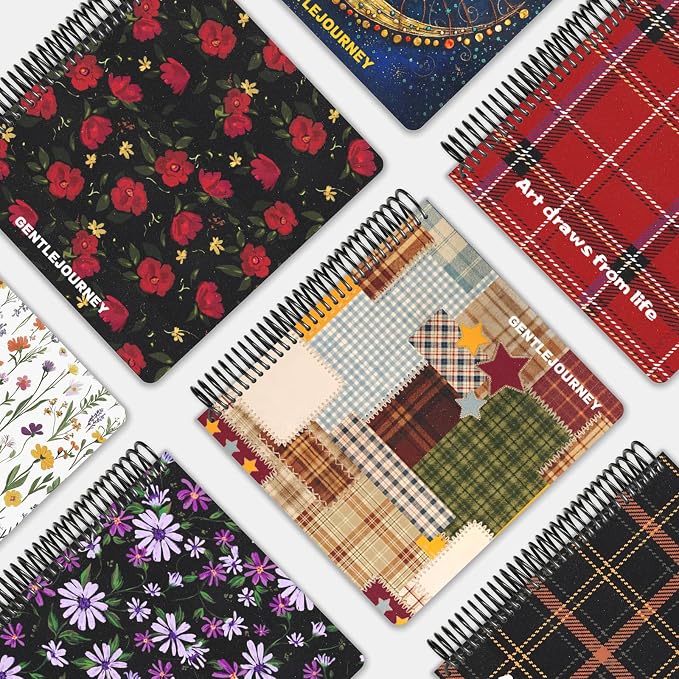 Hardcover Sketchbook,7.2"x8.3"Spiral Bound Drawing Pad,Plaid Patchwork | 150gsm(92lb)Acid-Free Thick Paper,Blank Art Journal for Adults,Artists&Beginners,Ideal for Sketching,Doodling and Mixed Media