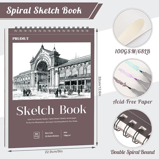 Sketch Book 9×12 inch, Spiral Bound Sketch Pad 50 Sheets (68lb/100gsm), Acid-Free Sketchbook for Drawing Painting Sketching, Art Paper Drawing Supplies for Teens Adults Artists Ideal Gifts