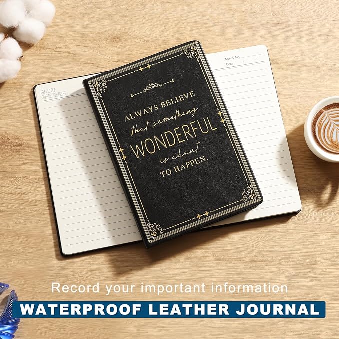 Black A5 Lined Leather Journal Notebook, Christian Notebook for Men Women, Hardbound Writing Journal, Prayer Journal, Bible Journaling Notebook, 200 Pages Daily Diary for School,Family,Friends,Work