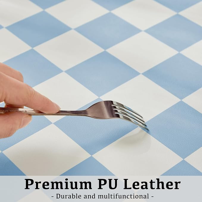 Ohocut Checkered Desk Mat, 31.5" x 15.7" Large Cute Sky Blue Aesthetic Retro Accessories, PU Leather Computer Laptop Desk Mat Mouse Keyboard Pad, Desk Writing Makeup Mat for Vanity/Work/Home Decor