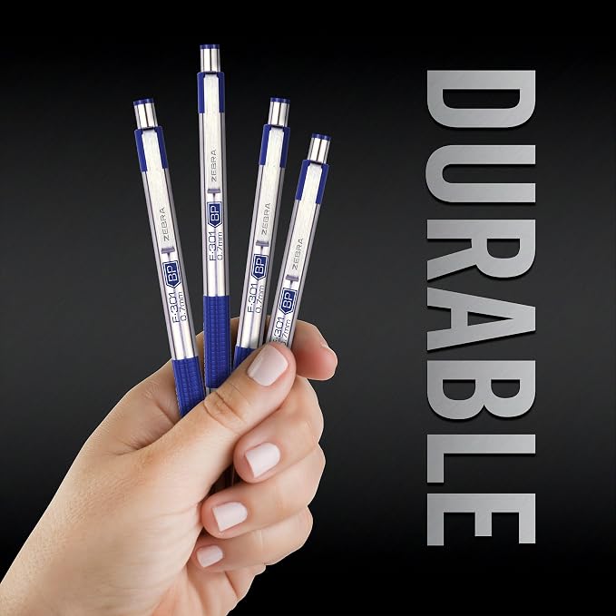 Zebra Pen STEEL F-301 Retractable Ballpoint Pen, Blue Ink, 0.7mm, 6-Pack | Stainless Steel Barrel, Non-Slip Grip, Easy-Glide Ink, Fine Point Tip, Includes a Bonus MILDLINER Highlighter (27193)