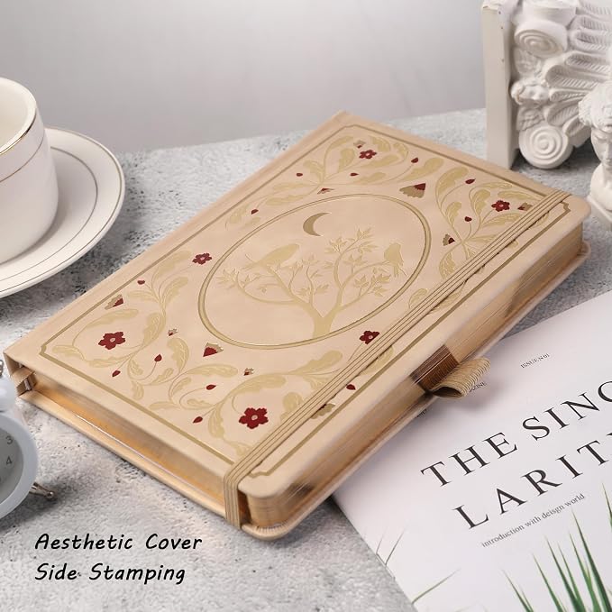 TIEFOSSI Dot Notebooks, A5 Hardcover Dot Journals for Writing Women, 160gsm Thick Paper, 190 Numbered Pages, for Planner Organization | 160gsm 190 Numbered Pages Diary, Aesthetic Leather Bird Pattern for Journaling Organization,Planning, Tracking & Ske...