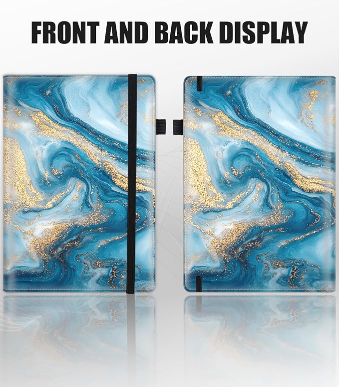 Hardcover Executive Notebooks, A5 PU Leather Lined Journal Notebook, 200 Pages Thick Paper Subject Notebooks for School,Work,Home Writing Business Notebook, Diary Book ，Blue Gilded Marble