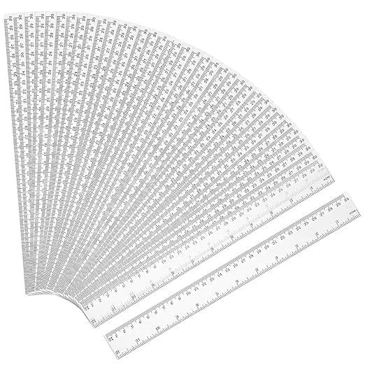 EBOOT 50 Pack Plastic Ruler 12 Inch Straight Flexible Ruler with Inches and Metric for Home Office, Back to School Supplies (Clear)