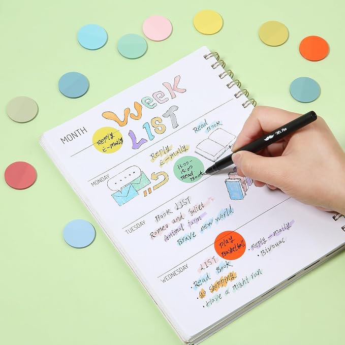 Mr. Pen- Round Transparent Sticky Notes, 1.1” Diameter, 14 Pads, 560 Sheets | Colorful, Water-Resistant See-Through Sticky Notes & Fineliner, Smooth Writing, Note Tabs for Bible Journaling, Studying
