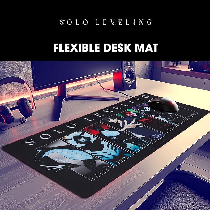 Solo Leveling Large Gaming Mouse Pad 31"x15" XL Computer Desk Mat, Anime | Oversized 31x15in Solo Leveling anime gaming mouse pad, smooth fabric top, stitched edges, non-slip rubber base.