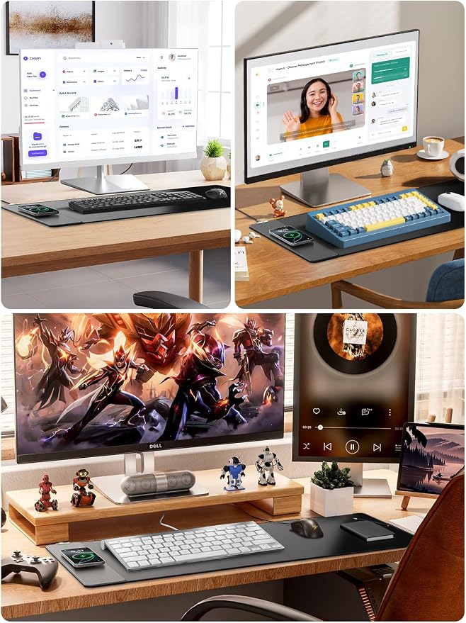 Wireless Charging Mouse Pad, 31.5"x15.8" Large Desk Mat, Smooth Glide | Waterproof Mousepad, Stitched Edge, Non-Slip Rubber Base, Desk Pad Computer Keyboard Mat, No Adapter