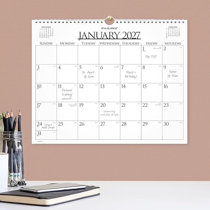 AT-A-GLANCE 2027 Wall Calendar, Monthly, 15" x 12" Planner, Unruled Daily Blocks, Business (997-1-27)