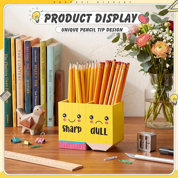 DoubleFill 1 Pcs Pencil Shaped Holder Sharp Dull Holder Wooden Dispenser Pen Storage with Classic Pencil Shaped Design for Back to School Teachers Classroom Organization Accessories