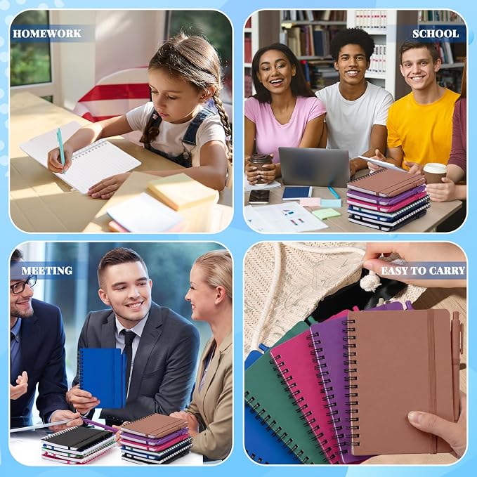 Fulmoon 120 Set Small Spiral Notebooks A6 with Pens Bulk, Multicolor 4" x 6" Pocket Notebooks Mini Lined Journals 50 Sheets for Back to School Supplies Students Rewards Office Gifts (Deep Tones)