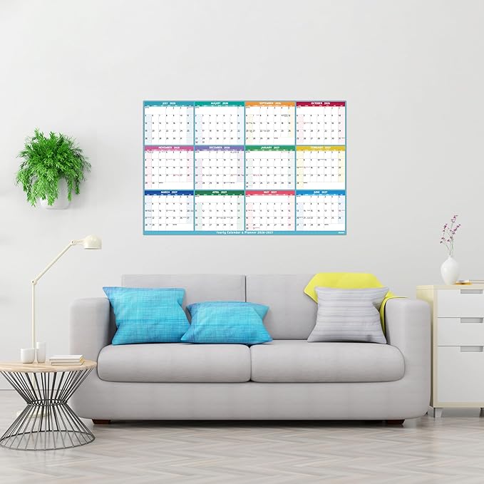 Yearly Wall Calendar 2026-2027 - Large Yearly Calendar, Jul 2026 - Jun 2027, 38.2" x 25.2" (Open), 2026-2027 Calendar, Large Wall Calendar, Full Year Paper Calendar with Notes, Thicker Paper – Multi