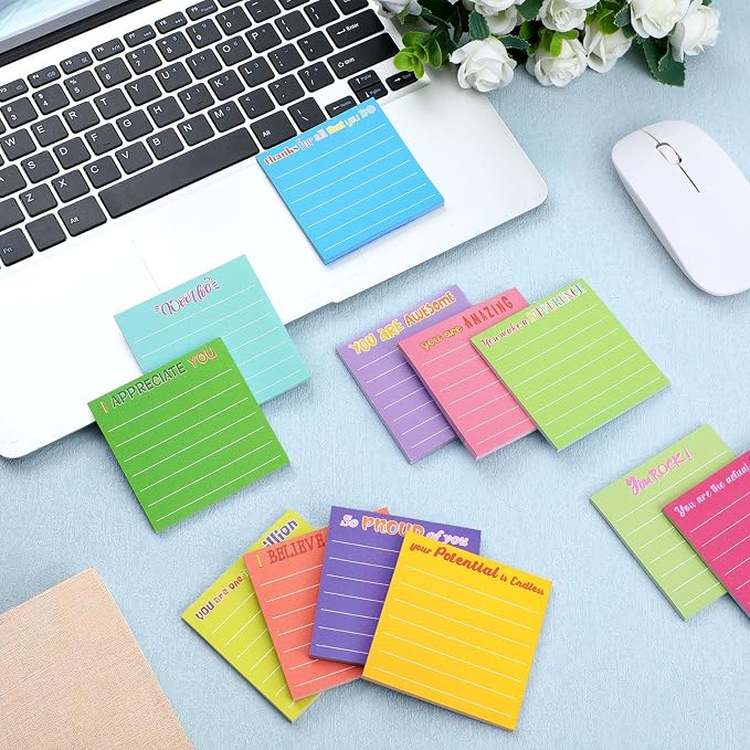 Yinder 12 Pcs Inspirational Sticky Notes, Back to School Supplies, Cute Motivational Sticky Notes Pad Employee Appreciation Gifts Bulk for Teacher Coworker Office 3 x 3'' (Appreciation,Classic Color)