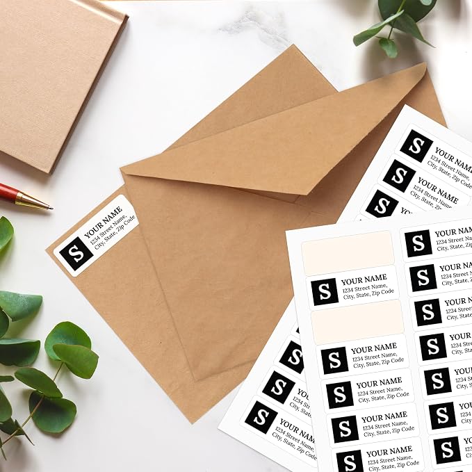 Personalized Return Address Labels, Custom Address and Name Mailing Labels Square for Envelopes, 1x2.6 Inches, Flat Sheet of 60-1200 Made in USA by My Sign Center - Monogram