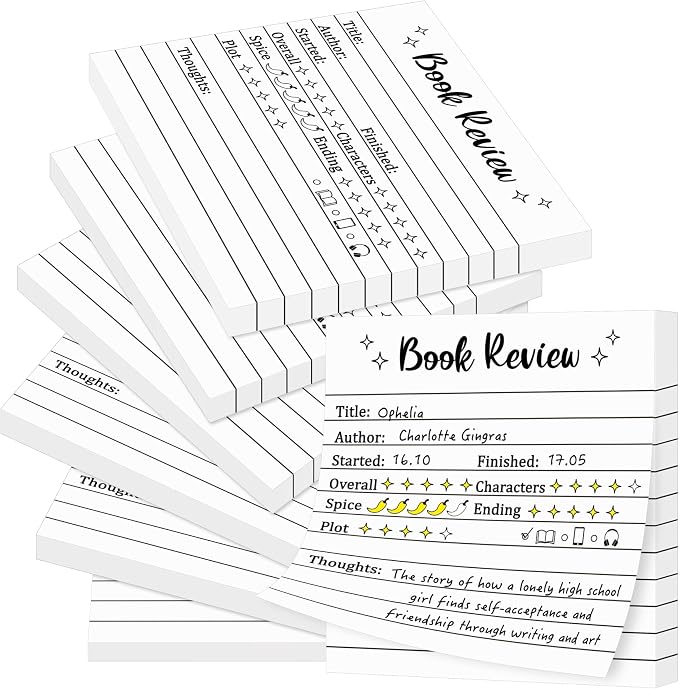 L1rabe Book Review Mini Sticky Notes - 6PCS Self-Stick Note Pads for Reader | Back to School Book Rating Stickers for Students, 300 Sheets Reading Tracker Log Stickers, Lovers Bookish Bookworm Supplies