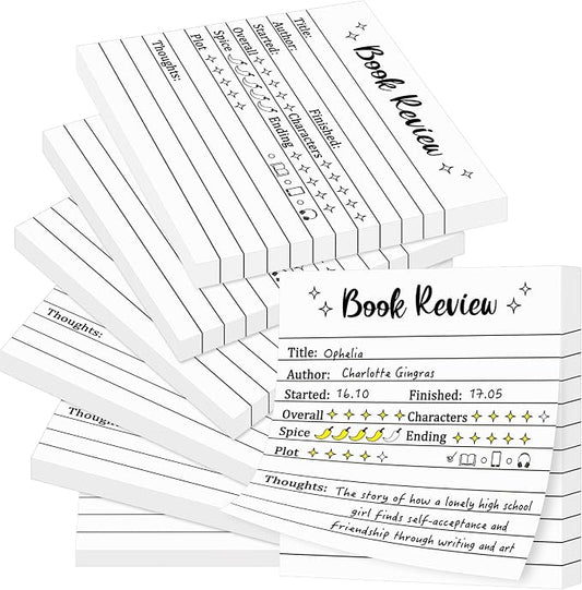 L1rabe Book Review Mini Sticky Notes - 6PCS Self-Stick Note Pads for Reader | Back to School Book Rating Stickers for Students, 300 Sheets Reading Tracker Log Stickers, Lovers Bookish Bookworm Supplies