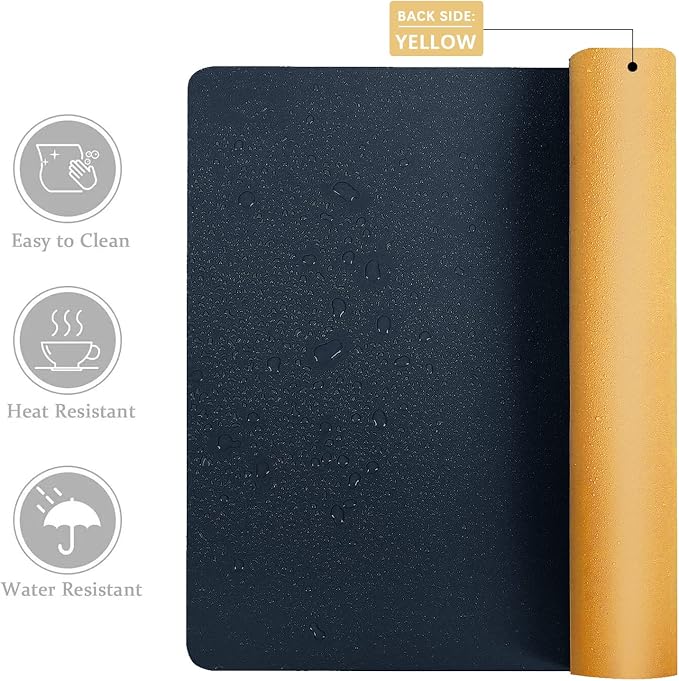 Aothia Double-Sided PU Leather Desk Pad - Non-Slip Large Mouse Pad & Desk Mat for Office, Home - Waterproof, Easy to Clean, Durable Dual-Sided Surface(Dark Blue,36" x 17")