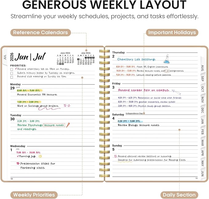 Planner 2026-2027, 8.5" x 11" Weekly and Monthly Academic Year Planner Calendar, July 2026 - June 2027, Hardcover Large School Planning Agenda With Tabs, Perfect for School & Office Supplies, A4, Oat Brown