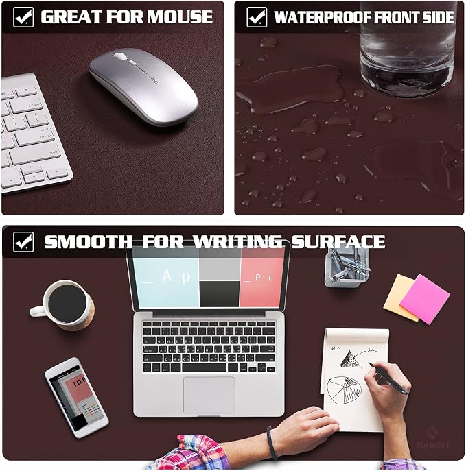 K KNODEL Large Desk Protector Mat, Leather Desk Pad (31.5"x15.7", Brown) | Non-Slip Desk Mat, Desk Pads and Blotters, Desktop Mat, Desk Protector and Cover, Office Computer, Laptop and Keyboard Mat