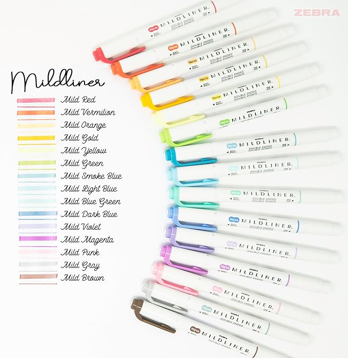 Zebra Pen Mildliner Double Ended Highlighter Set, Broad and Fine Point Tips, Assorted Ink Colors (Pack of 6, 90 Count Total)