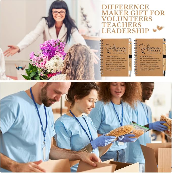 Tellingyou 20 Sets Difference Maker Employee Appreciation Gift for Coworker to Do List Notebooks with Ballpoint Pen Note Pads Journal Back to School for Teacher Nurse Staff Team (Wood Color)
