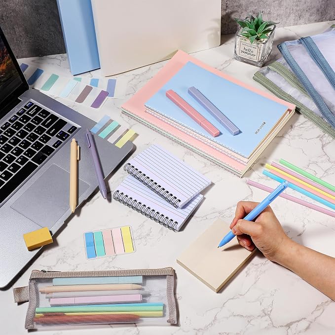 Colarr 54 Pcs Aesthetic College School Supplies Back to School Set,Morandi | 3 A5 + 3 B5 Lined Notebook, 12 Gel Pen, 12 Pencil, 12 Highlighter, Sticky Tabs, Folder Storage Bag, Journal Stationery Set