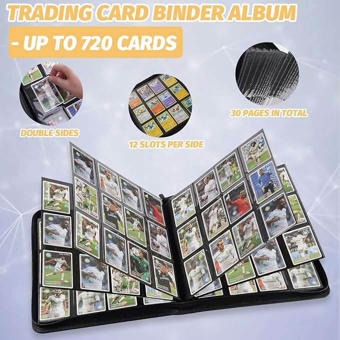 12 Pocket Ringless Side Loading Trading Card Binder, 720 Cards PU Fixed Page Zipper Card Album for TCG Sports Game Cards, Not Fit Top Loaders (Grass Green)