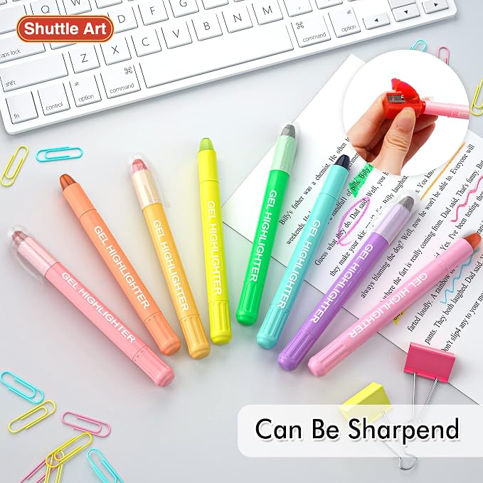 Shuttle Art 16 Pack Gel Highlighters, 8 Assorted Colors Highlighter Study Kit, Great for Journaling, Highlighting and Studying