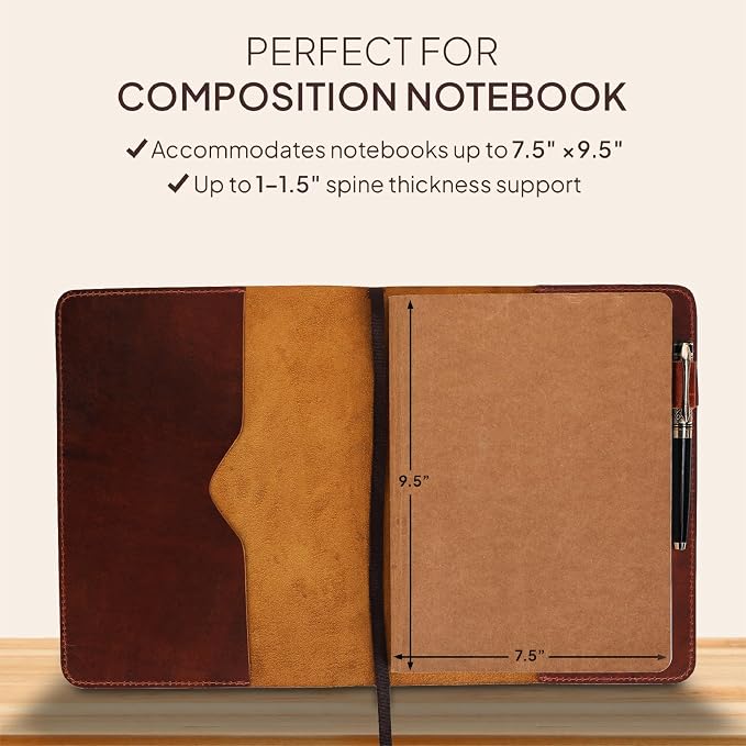 Tan B5 Journal Cover for Field Notes - 7.5x10 XL Leather Notebook Cover Planner Cover, Refillable Leather Journal Cover, Composition Notebook Cover & Diary Cover for Travel