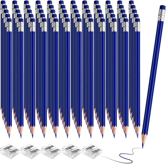 60 PCS Dark Blue Pencils Bulk with Eraser, Pre-Sharpened HB Pencils for Writing & Drawing, School Supplies for Kids Homework, Tests, Art Crafts & Teacher Grading(Dark Blue)
