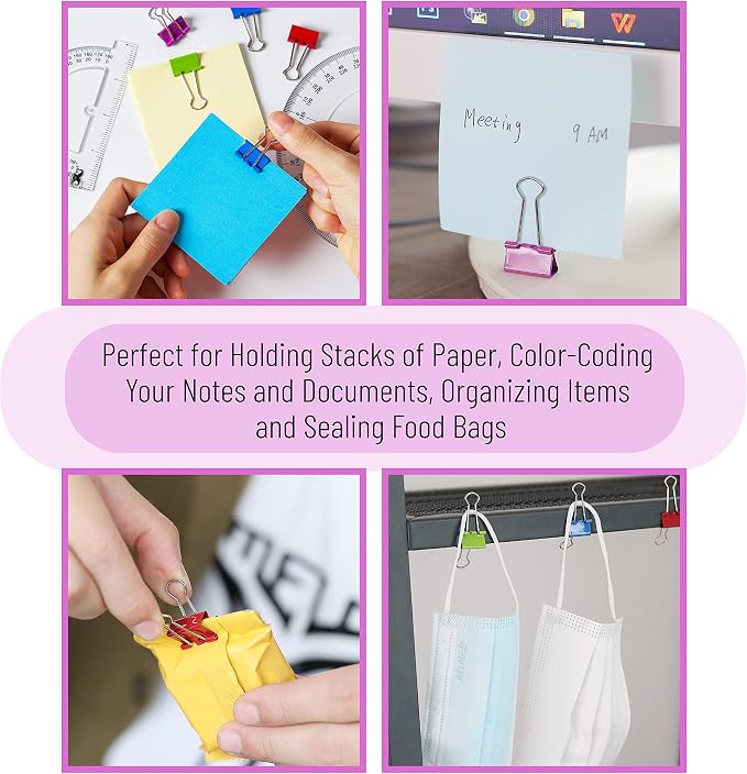 Mr. Pen- Binder Clips, 100 pcs, 0.75", Small Size | Colored Binder Paper Clips, Bulk Paper Clamps for Office Supplies, Home, School, Business, Document Organizing