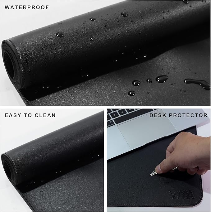 Vyaaa PU Leather Desk Mat 63"x24" Waterproof Non-Slip Large Desk Pad Mouse Blotter (Black)