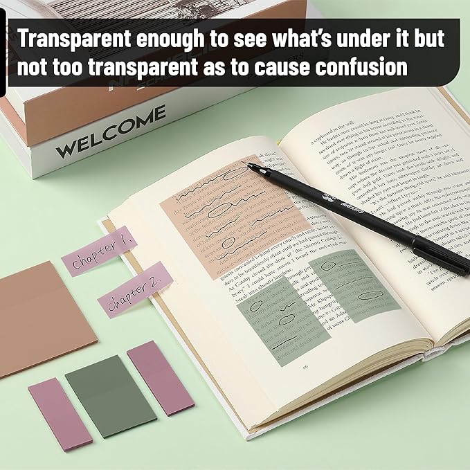 Mr. Pen- Transparent Sticky Notes Set, 200 Sheets | Transparent Sticky Notes and Planner Tabs with Black Fineliner Pen for Bible Study, Office, School, Planning