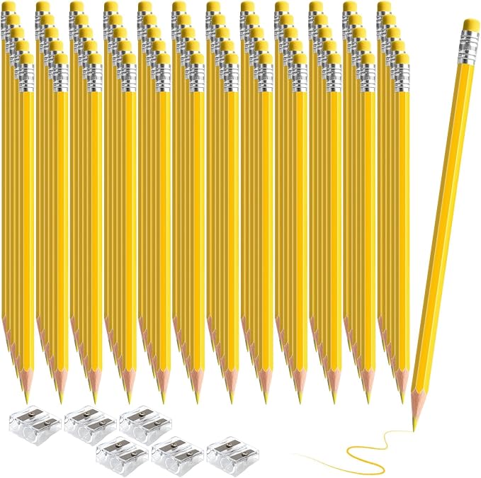 120 PCS Yellow Pencils Bulk with Eraser, Pre-Sharpened HB Spring & Easter Pencils for Kids, School Supplies for Writing, Drawing & Easter Art Crafts(Yellow)