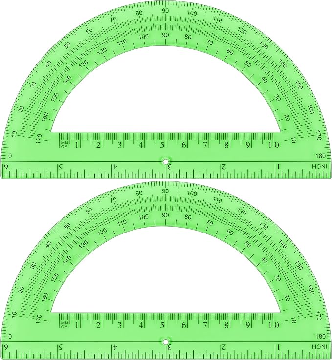 Unjoo Plastic Protractor 6 Inch Math Protractors 180 Degrees, 2 Pack, Green | Transparent Protractor for Geometry Classroom Student School, Office Supplies