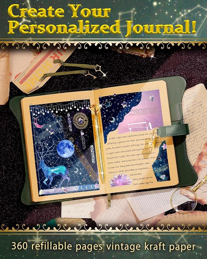 Hoci Poci Diary with Lock and Keys for Girls Gift Ideas, 360 Pages Journal | Elegant Gift Box for Teen Girls, B6 Kraft Pages Refillable Notebook with Pen and Bookmark for Writing, Astro Dark Green