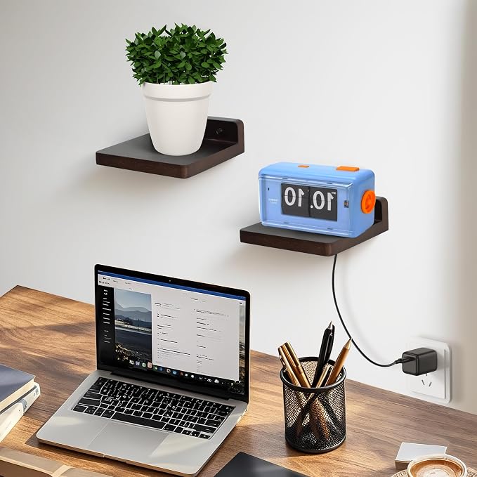 Small Floating Shelf for Wall,5 Inch Wooden Wall Shelf Set of 6,Mini Speaker, Baby Monitor,Cameras，Figurines Display Stand, for Bedroom, Gaming Room, Living Room, Bathroom, Office(Walnut)