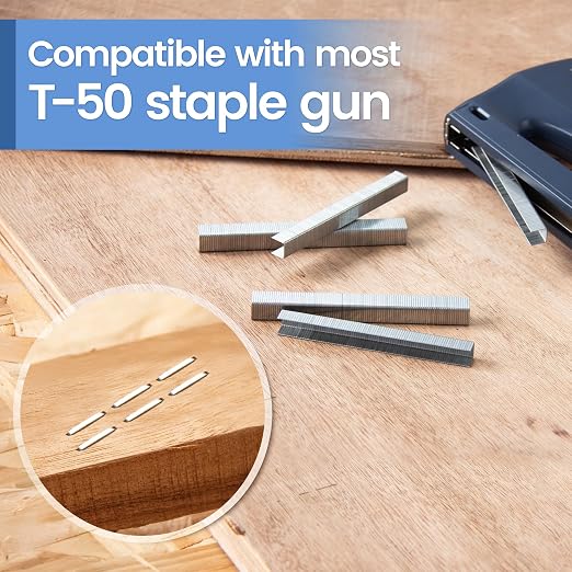 meite T50 Staples, 1/2 Inch Heavy Duty Staples for Staple Gun, Galvanized 20 Gauge 3/8 Inch Crown Staple for Upholstery, Construction, Furniture (5 Boxes)