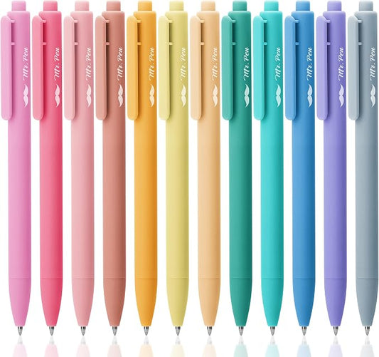 Mr. Pen- Retractable Gel Pens, 12 Pack, Assorted Colors Ink | Fine Point 0.7mm, Fast Dry, Smooth Writing, Cute Pens for Drawing, Writing Planner and School Supplies