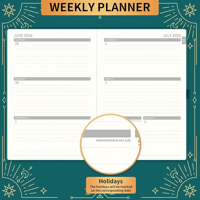 Planner 2026-2027 - Academic Planner 2026-2027, July 2026 - June 2027, 5.75" x 8.25", 2026-27 Weekly and Monthly Planner, Faux Leather planner 26-27 with Back Pocket & 40 Notes Pages - Teal